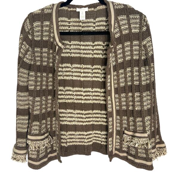 Chico’s Striped Knit Cardigan Sweater Brown Tan Striped 2/Large - Picture 4 of 8